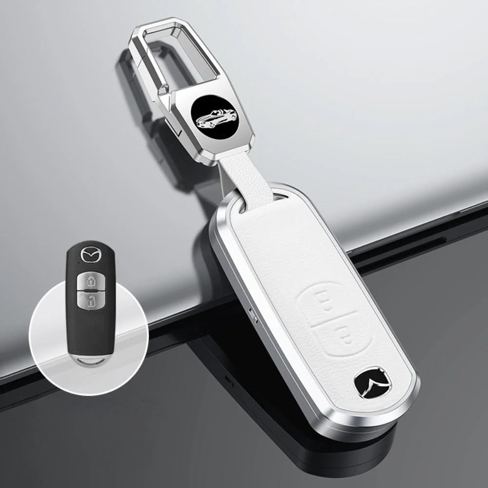 Mazda Aluminum Alloy Genuine Leather Car Key Fob Cover Case For MX-5, CX-5, CX-7, CX-9, Mazda 6 - Image 2