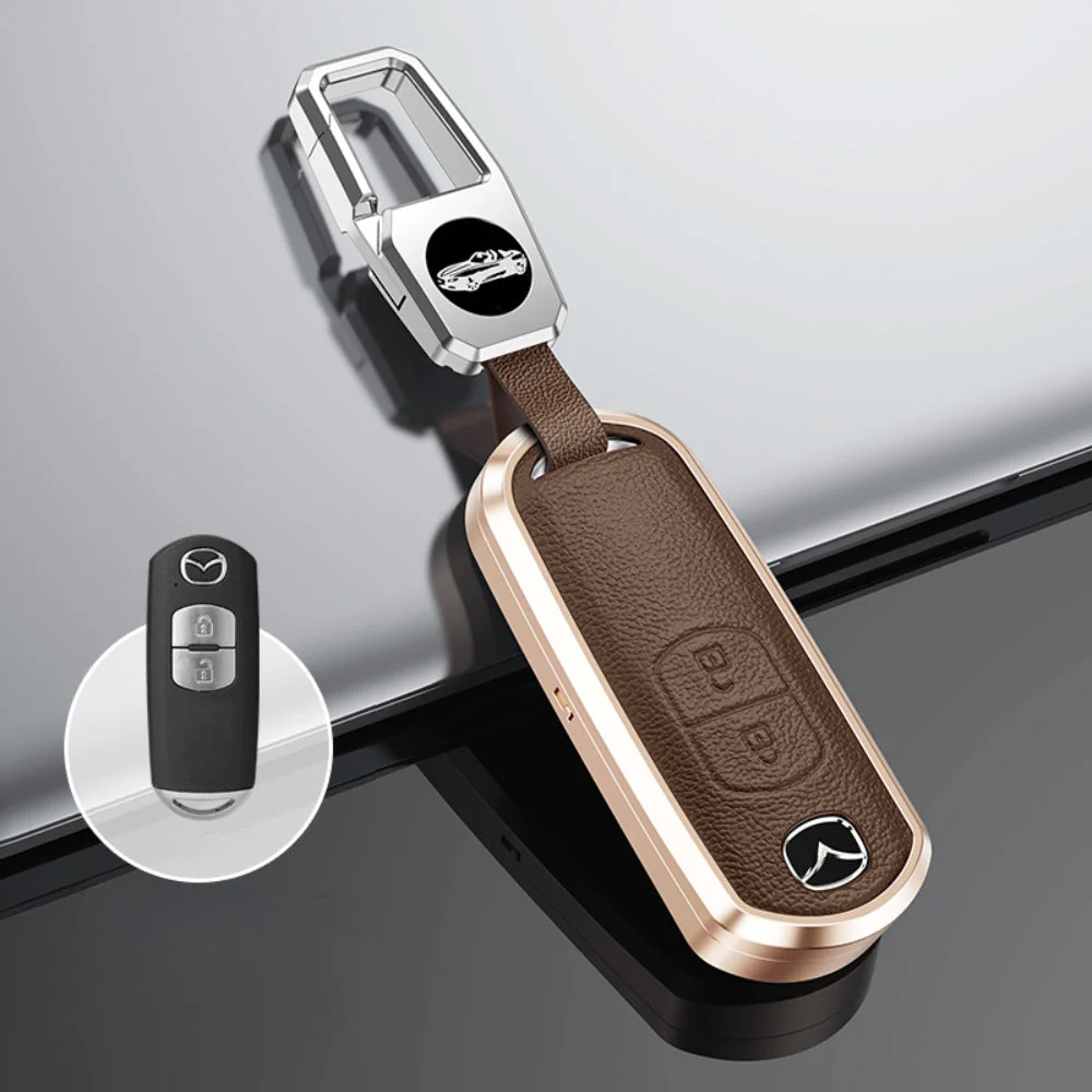 Mazda Aluminum Alloy Genuine Leather Car Key Fob Cover Case For MX-5, CX-5, CX-7, CX-9, Mazda 6 - Image 5
