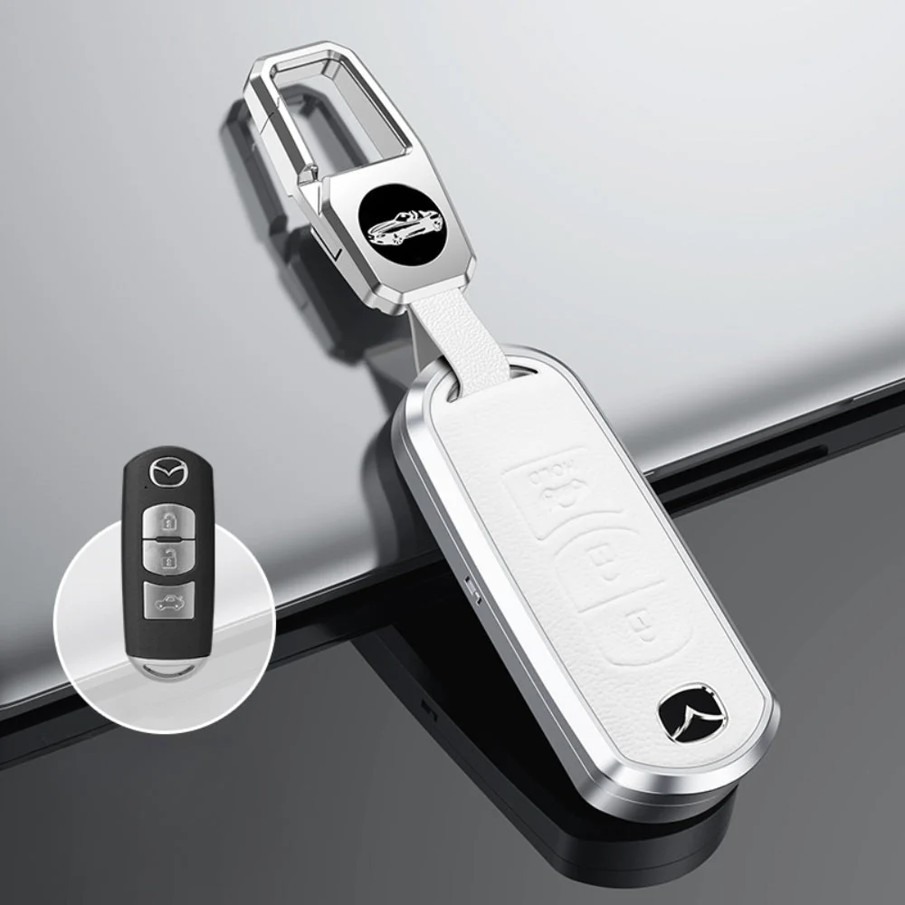 Mazda Aluminum Alloy Genuine Leather Car Key Fob Cover Case For MX-5, CX-5, CX-7, CX-9, Mazda 6 - Image 6