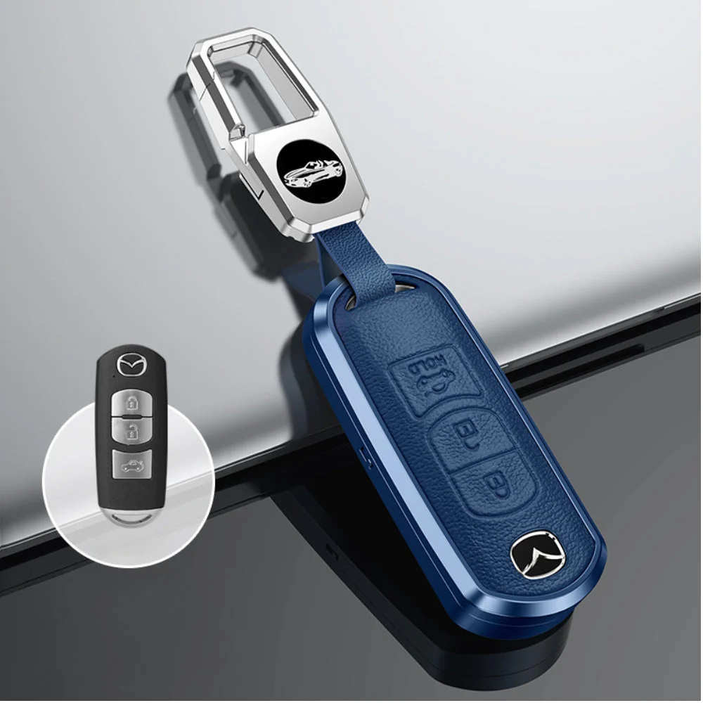 Mazda Aluminum Alloy Genuine Leather Car Key Fob Cover Case For MX-5, CX-5, CX-7, CX-9, Mazda 6 - Image 8
