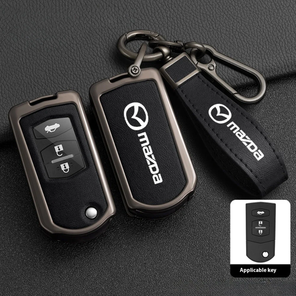 Mazda Zinc Alloy Leather Folding Car Key Fob Case Cover For Mazda 2, 3, 5, 6, CX-5, CX-7, CX-9, RX-8, MX-5 - Image 2