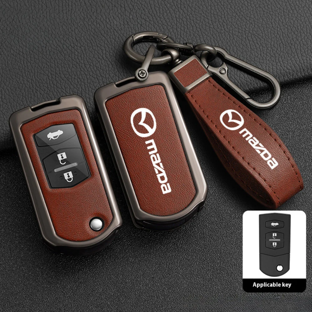 Mazda Zinc Alloy Leather Folding Car Key Fob Case Cover For Mazda 2, 3, 5, 6, CX-5, CX-7, CX-9, RX-8, MX-5 - Image 3