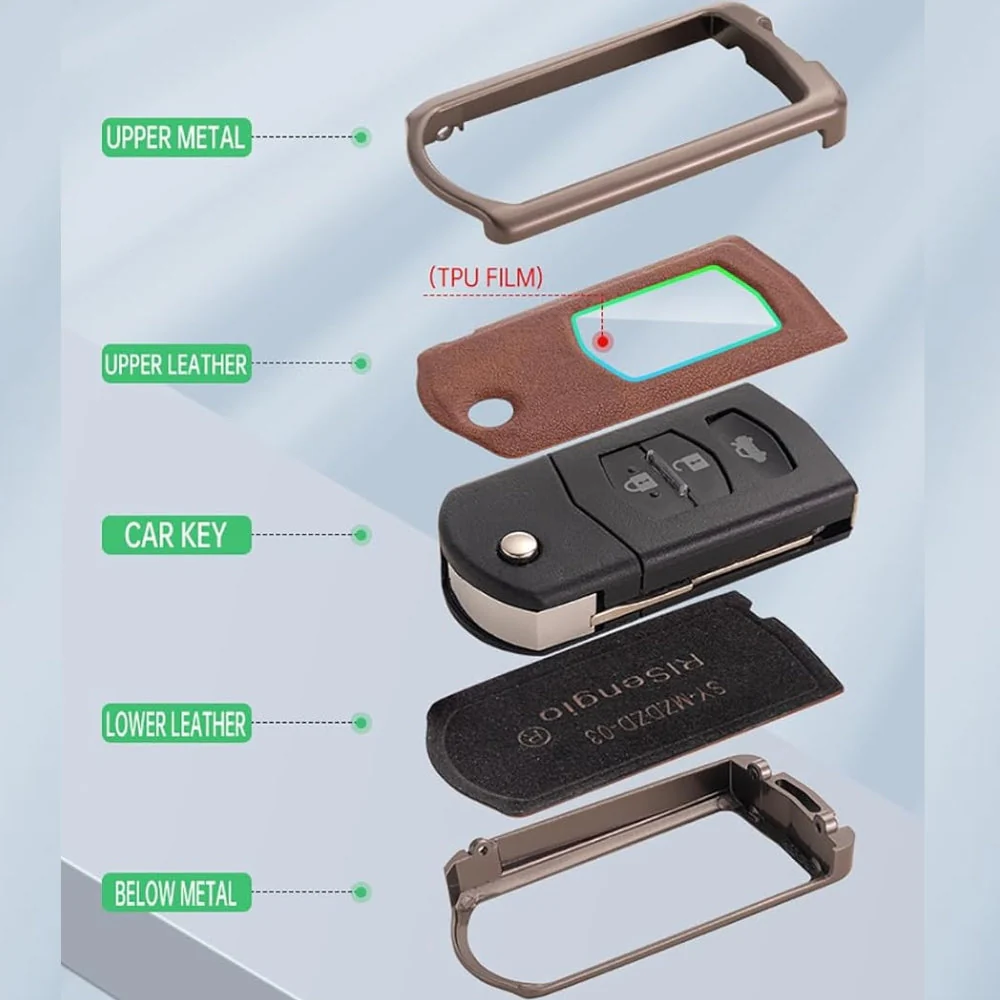 Mazda Zinc Alloy Leather Folding Car Key Fob Case Cover For Mazda 2, 3, 5, 6, CX-5, CX-7, CX-9, RX-8, MX-5 - Image 8