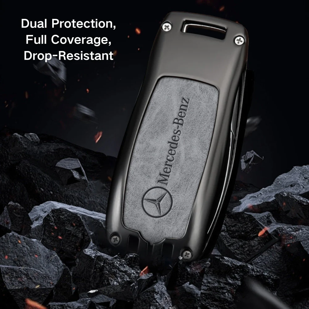 Mercedes Benz Alloy + Leather Protection Car Key Fob Case Cover For Benz A, B, C, E, S, G-Class, GLA, GLB, GLC, GLE, GLS, CLA, CLS, EQC - Image 11