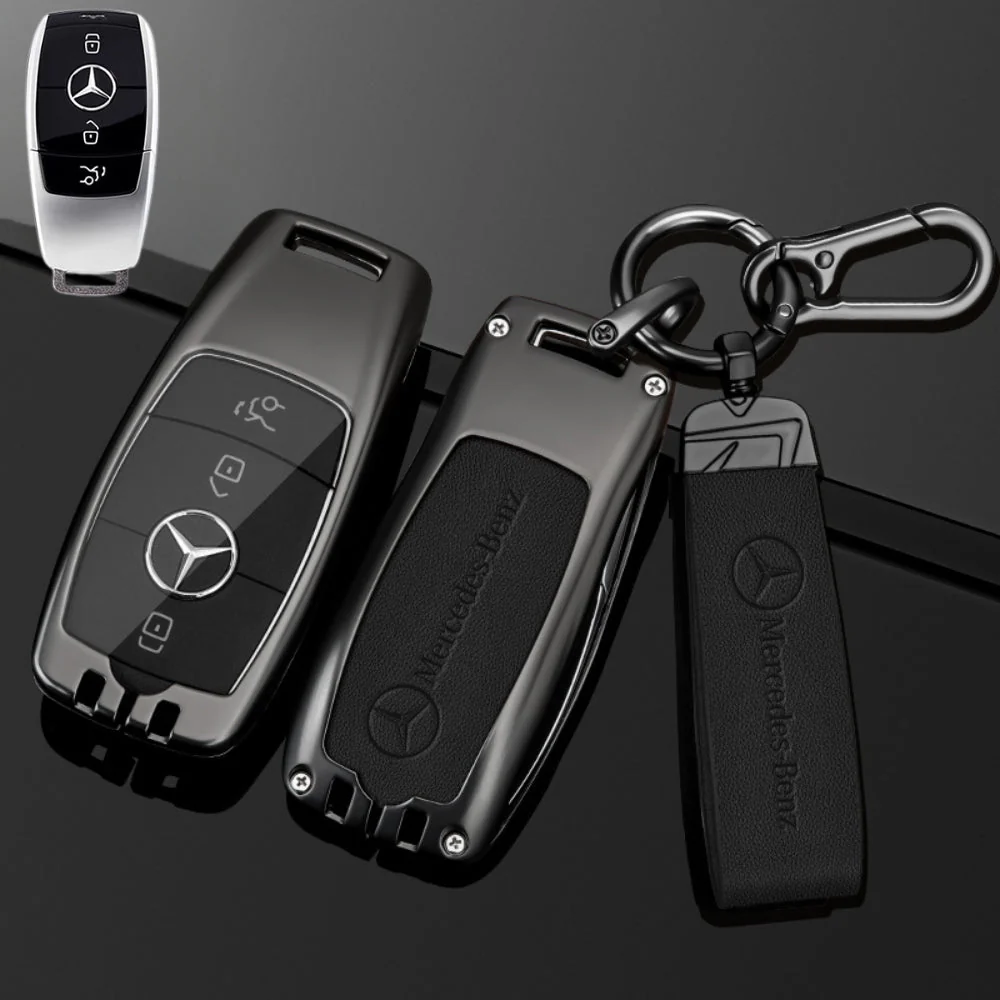 Mercedes Benz Alloy + Leather Protection Car Key Fob Case Cover For Benz A, B, C, E, S, G-Class, GLA, GLB, GLC, GLE, GLS, CLA, CLS, EQC - Image 3