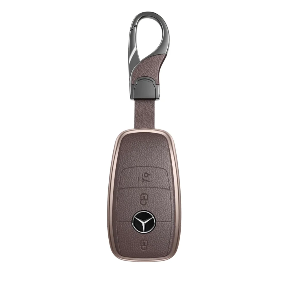 Mercedes Benz Aluminum Alloy Leather Car Key Fob Protection Case Cover For Benz A, C, E, S, G-Class, GLA, GLB, GLC, GLE, GLS, CLA, CLS, EQC