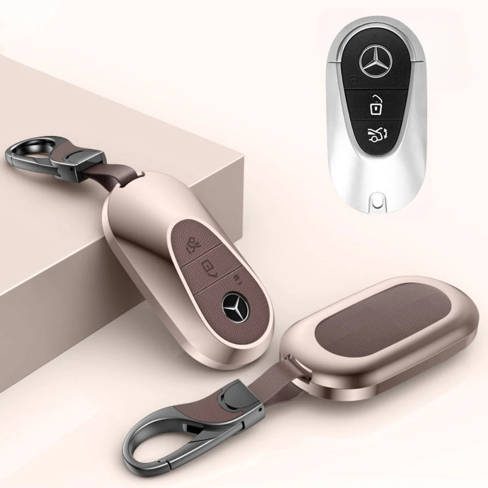 Mercedes Benz Aluminum Alloy Leather Car Key Fob Protection Case Cover For Benz A, C, E, S, G-Class, GLA, GLB, GLC, GLE, GLS, CLA, CLS, EQC - Image 21
