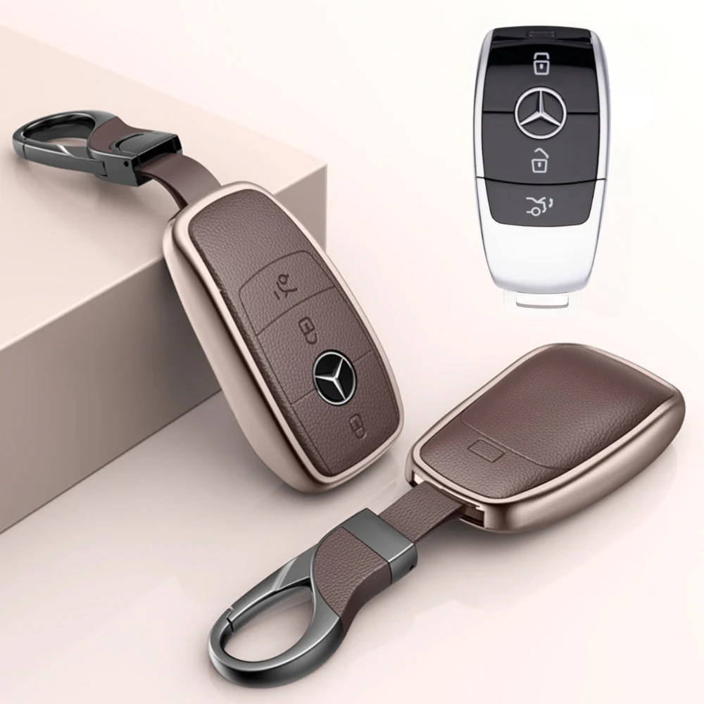 Mercedes Benz Aluminum Alloy Leather Car Key Fob Protection Case Cover For Benz A, C, E, S, G-Class, GLA, GLB, GLC, GLE, GLS, CLA, CLS, EQC - Image 3