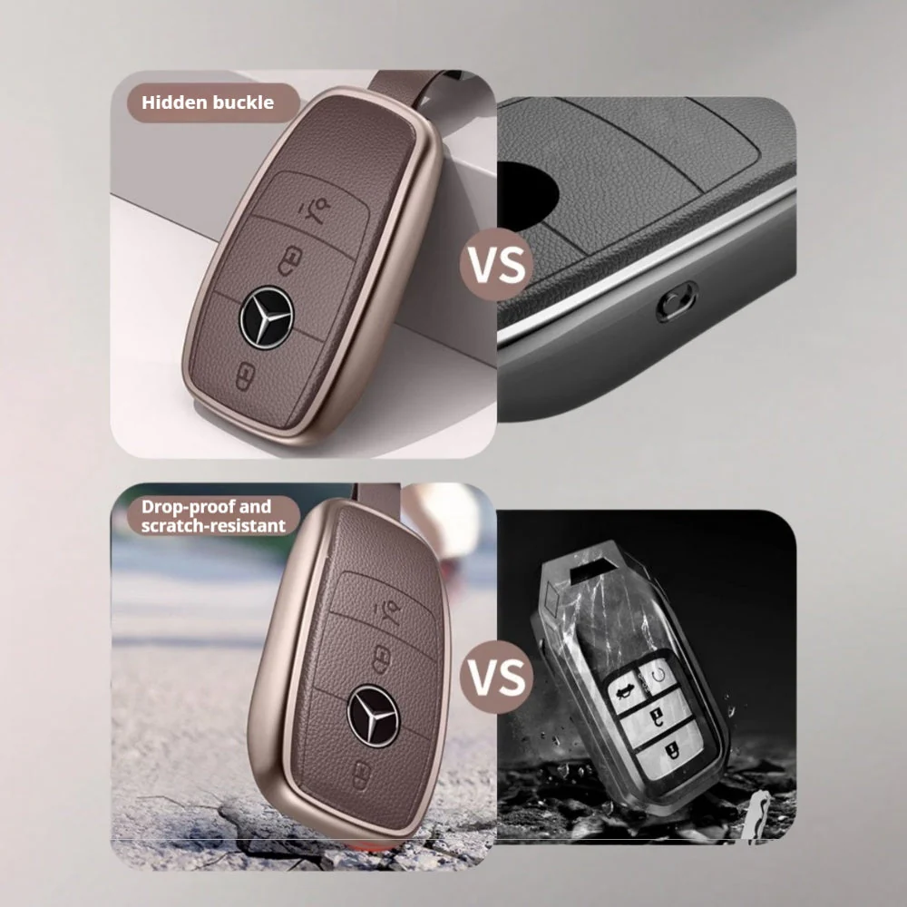 Mercedes Benz Aluminum Alloy Leather Car Key Fob Protection Case Cover For Benz A, C, E, S, G-Class, GLA, GLB, GLC, GLE, GLS, CLA, CLS, EQC - Image 33