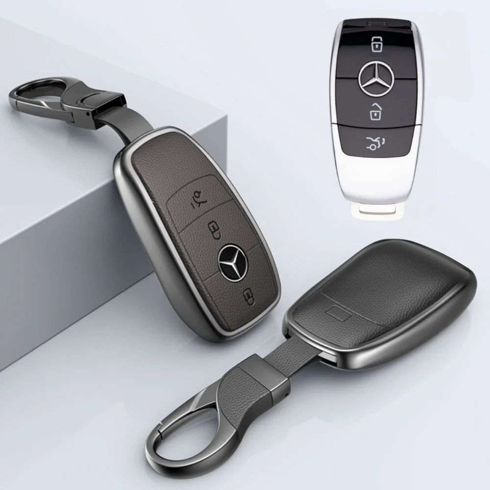 Mercedes Benz Aluminum Alloy Leather Car Key Fob Protection Case Cover For Benz A, C, E, S, G-Class, GLA, GLB, GLC, GLE, GLS, CLA, CLS, EQC - Image 4