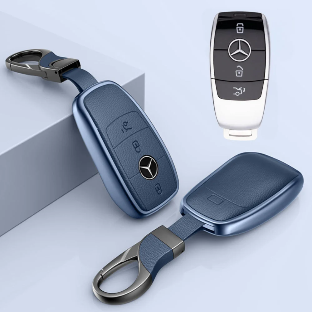 Mercedes Benz Aluminum Alloy Leather Car Key Fob Protection Case Cover For Benz A, C, E, S, G-Class, GLA, GLB, GLC, GLE, GLS, CLA, CLS, EQC - Image 6