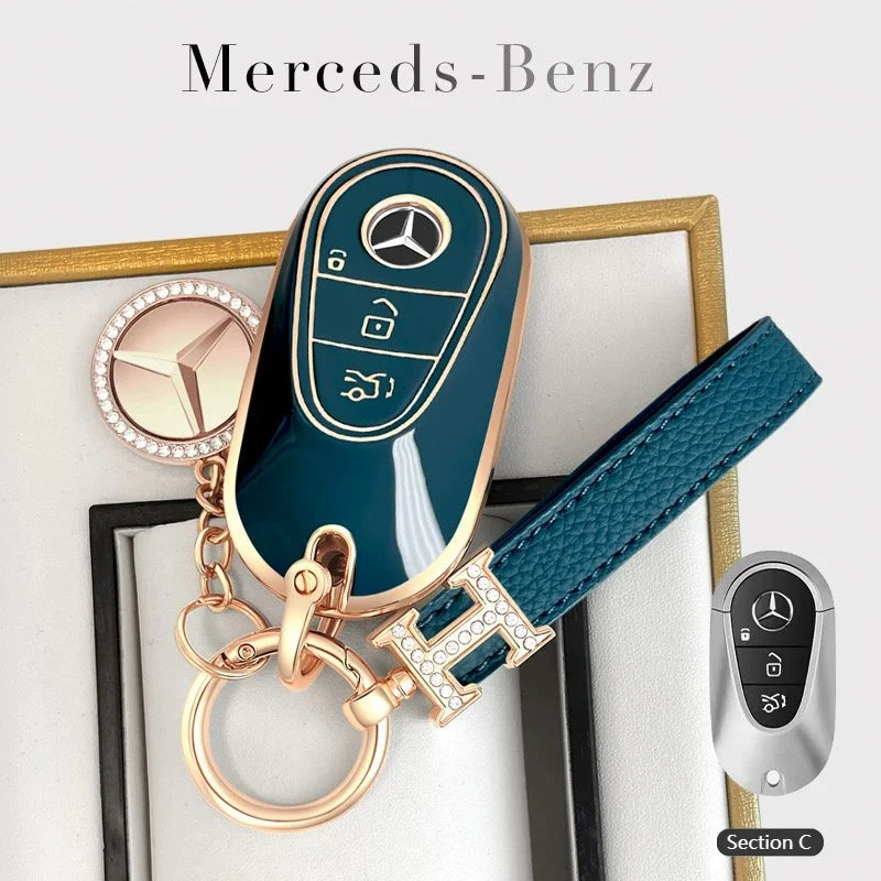 Mercedes Benz Fashionable TPU + Aluminum alloy + Leather Car Key Fob Case Cover For Benz C, E, S, G-Class, GLE, GLC, CLA, CLS, EQC, ML, GL, EQS - Image 13