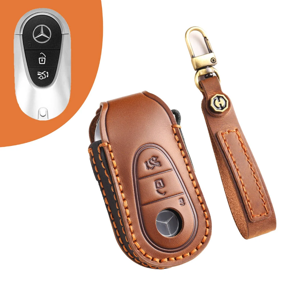 Mercedes Benz Handcrafted Genuine Leather Car Key Fob Protective Case Cover For Benz S-Class - Image 2