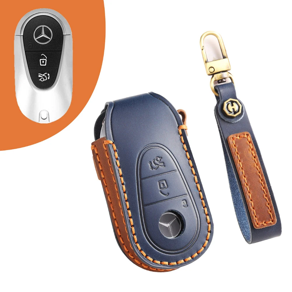 Mercedes Benz Handcrafted Genuine Leather Car Key Fob Protective Case Cover For Benz S-Class - Image 3