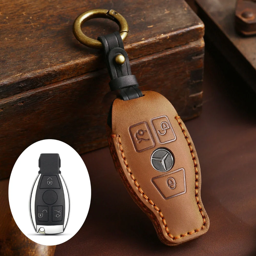 Mercedes Benz Handcrafted Genuine Leather Car Key Fob Protective Cover Case For Benz A, B, C, E, S-Class, GLC, GLE, GLK - Image 5