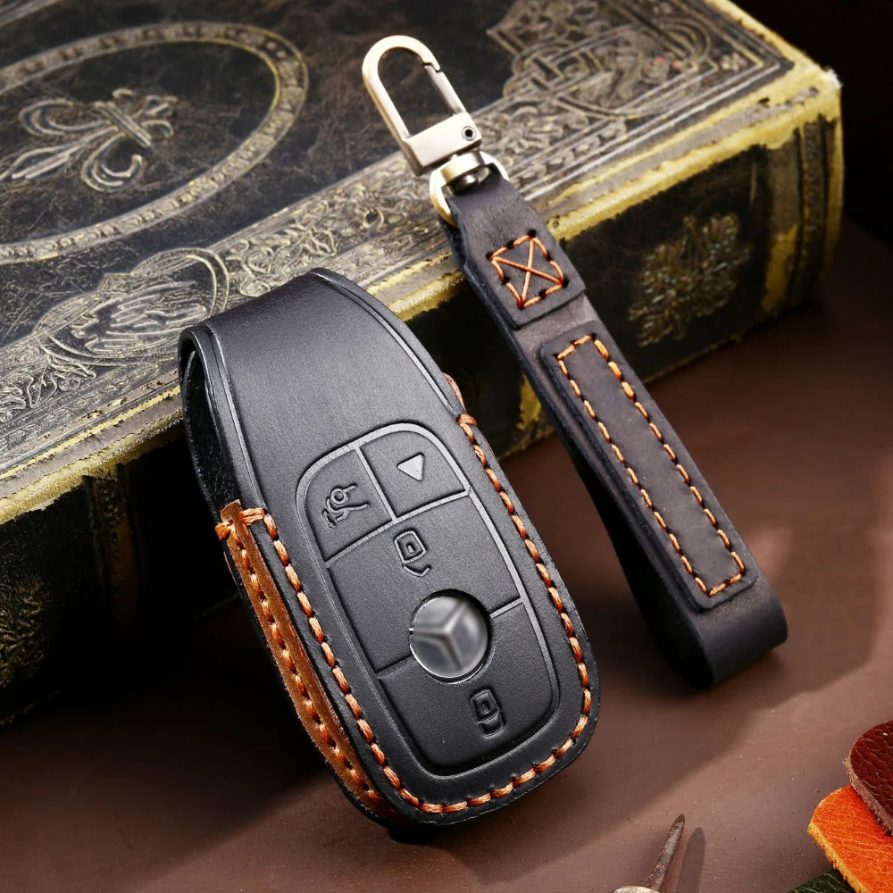 Mercedes Benz Handcrafted Genuine Leather Car Key Fob Protective Cover Case For Benz E-Class - Image 10