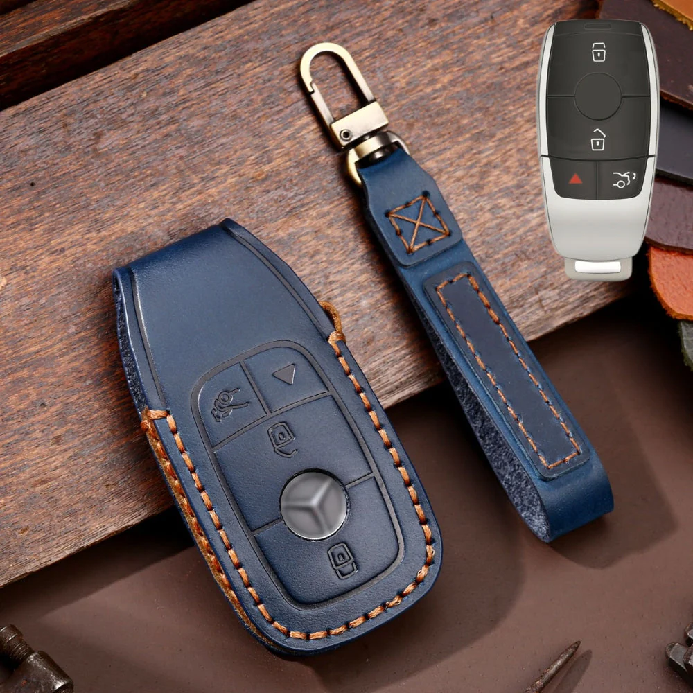 Mercedes Benz Handcrafted Genuine Leather Car Key Fob Protective Cover Case For Benz E-Class - Image 6