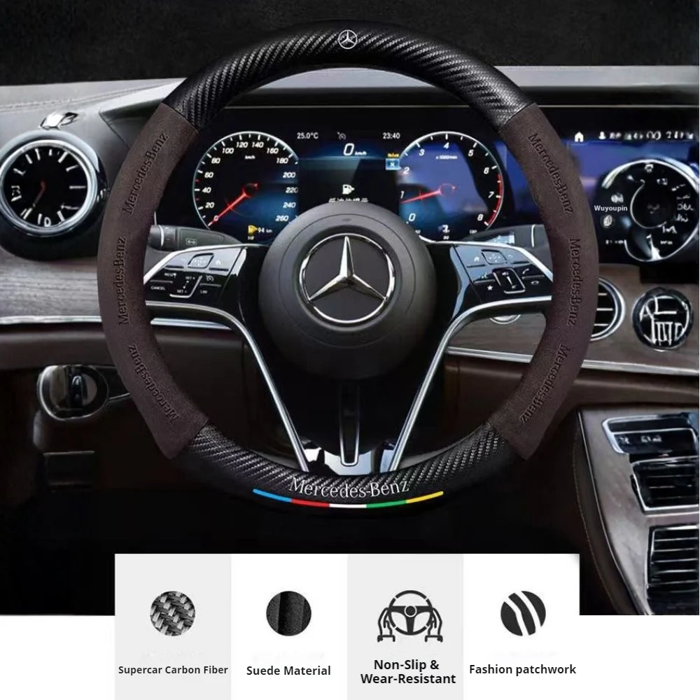 Mercedes-Benz Suede Carbon Fiber Car Steering Wheel Covers For C260L, C200L, GLC, GLA, E300L, A180, GLB220, CLA - Image 4