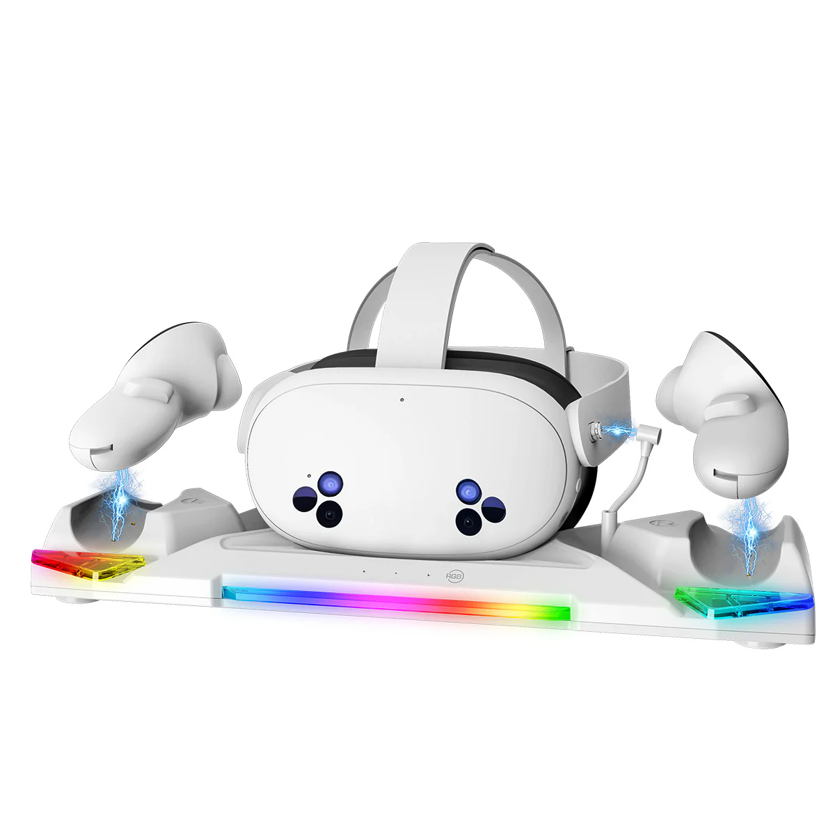 Meta Quest 3/Quest 3S/Quest 2 - IPEGA VR Headset & Controllers Charging Dock with RGB Contact Points