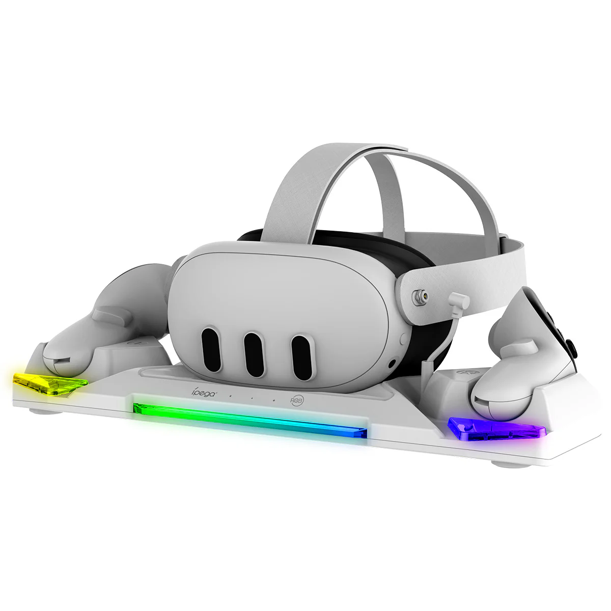 Meta Quest 3/Quest 3S/Quest 2 - IPEGA VR Headset & Controllers Charging Dock with RGB Contact Points - Image 4