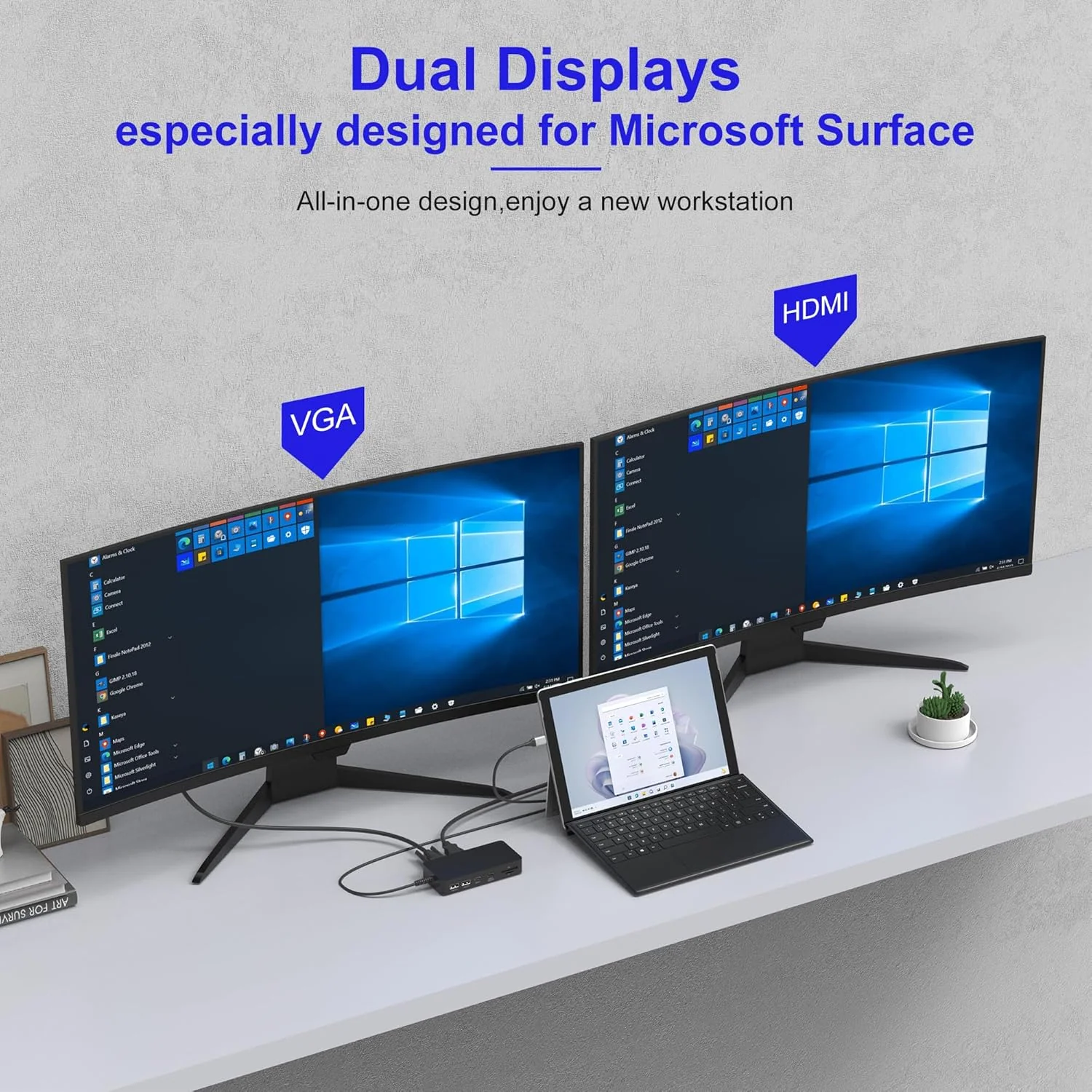 Microsoft Surface Pro & Surface Laptop - Compatible Microsoft Surface Dock 11-in-1 USB C Docking Station, Dual Monitor Support, 4K HDMI+VGA - Image 5
