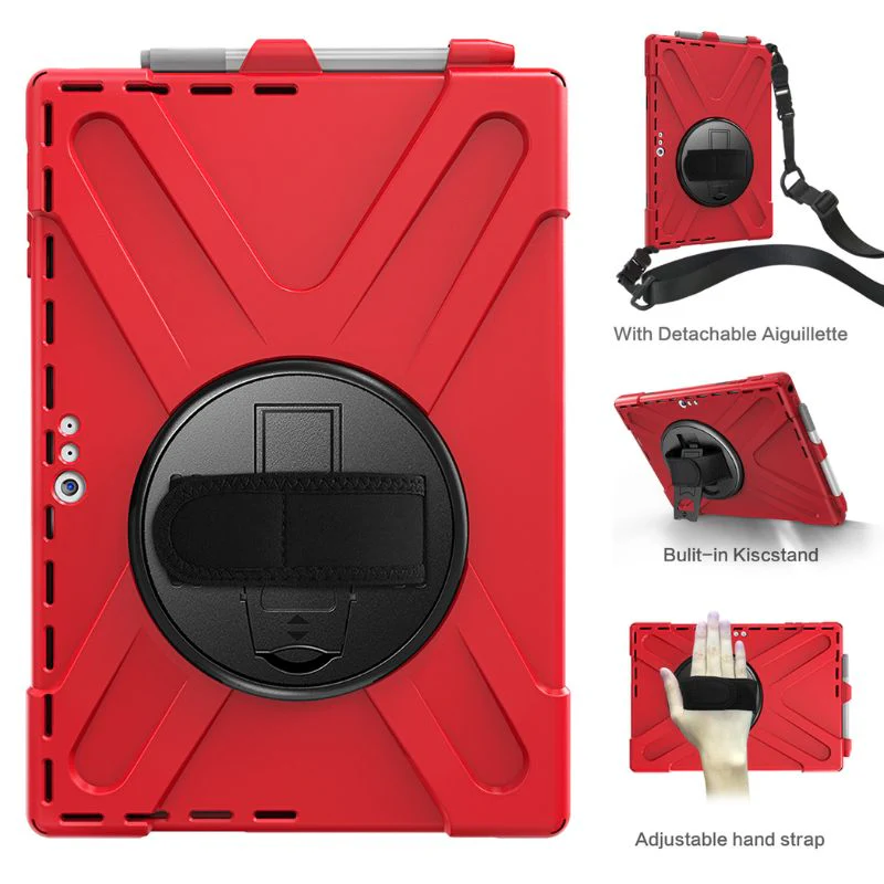 Microsoft Surface Pro 4/5/6/7/7 Plus - 360 Degree Rotate Shockproof Heavy Duty Tough Stand Case Cover With Strap & Pen Holder - Image 9