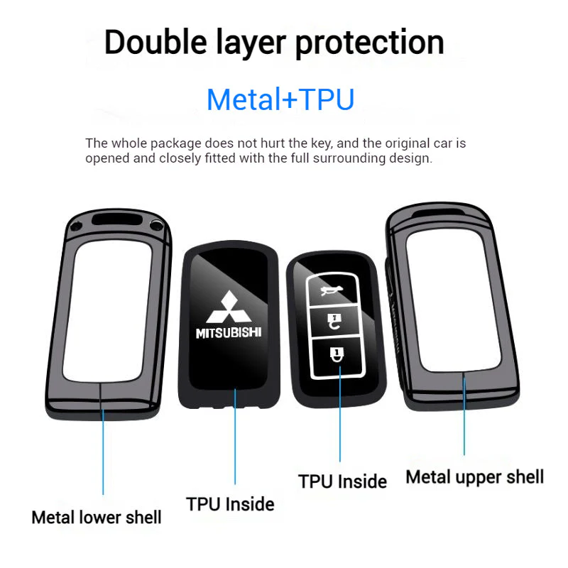 Mitsubishi Zinc Alloy + TPU Car Key Fob Case Cover For Outlander, ASX, Eclipse Cross, L200, Pajero, Triton, Lancer EX - Image 3