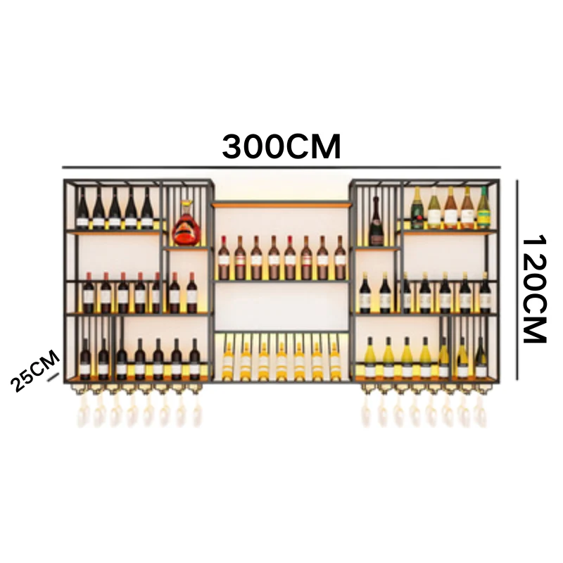 Modern Industrial Wall-Mounted Wine & Spirits Rack with LED Lighting and Hanging Wine Glass Holder - Image 11