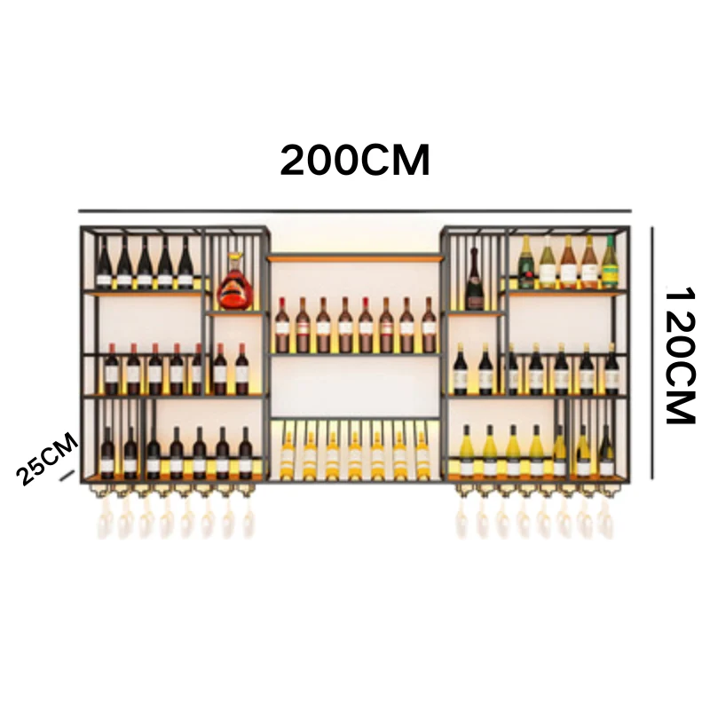 Modern Industrial Wall-Mounted Wine & Spirits Rack with LED Lighting and Hanging Wine Glass Holder - Image 9