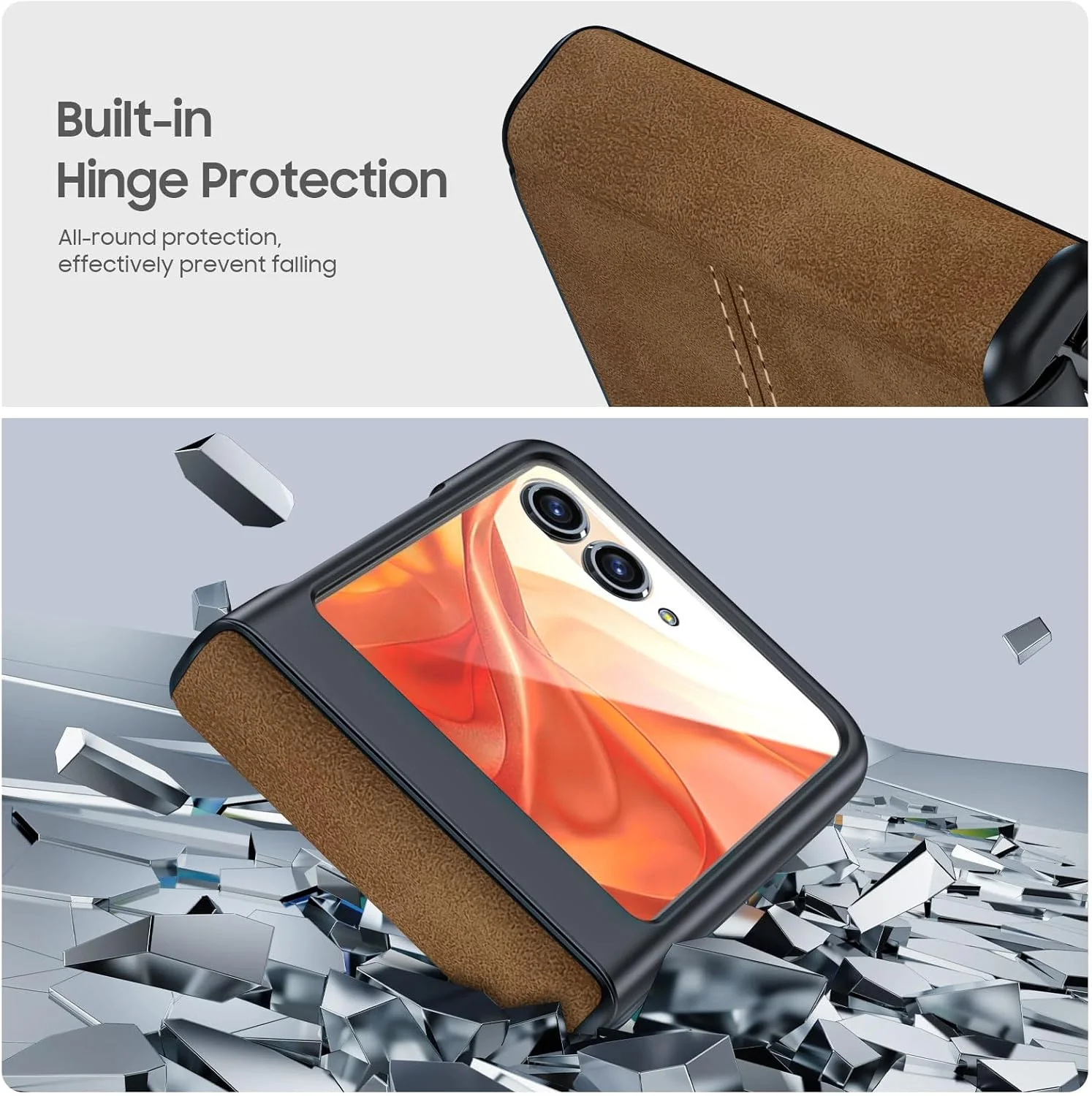 Motorola Moto Razr 50 Ultra/Razr Plus 2024 - Hinge Protection & Thin PU Leather Matte PC Shockproof Case With 1PC Tempered Glass Outer Screen Protector - Image 9