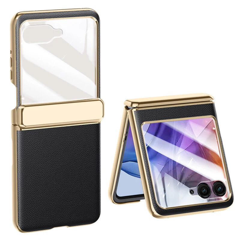 Motorola Moto Razr 60/Ultra Electroplated Chain Shockproof Plain Leather Essentials Series Case With Screen Protector - Image 8