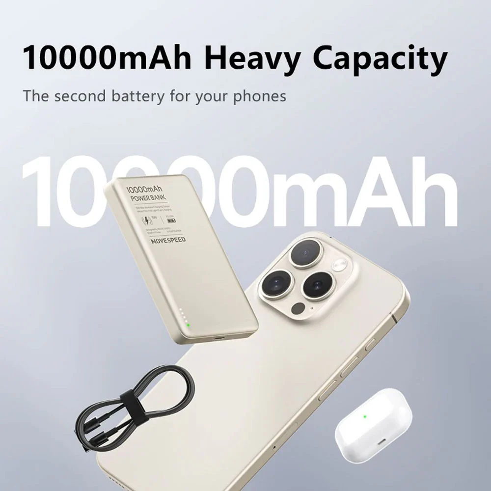 MOVE SPEED S10 Ultra-thin Titanium Magnetic Power Bank 10000mAh PD20W (YSPBS10) - Image 3