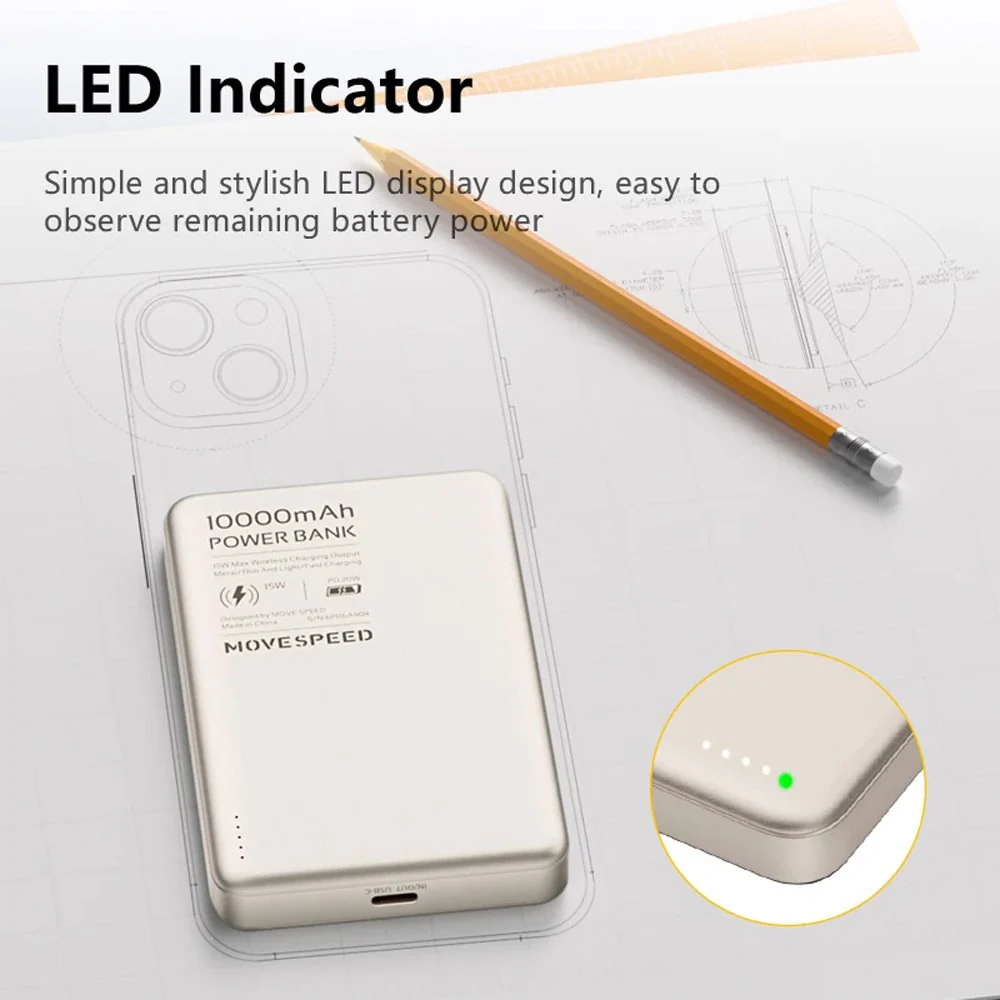 MOVE SPEED S10 Ultra-thin Titanium Magnetic Power Bank 10000mAh PD20W (YSPBS10) - Image 6