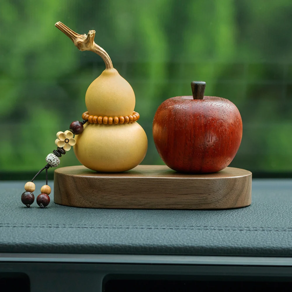 Natural Gourd Plum Blossom Pendant Walnut Wood Base Car Dashboard Ornament Handmade Carving Premium Gift