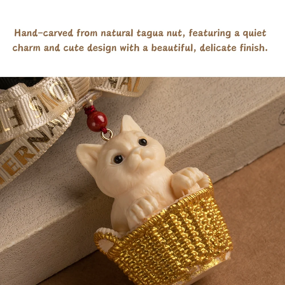 Natural Tagua Nut Flower Basket Cartoon Cat Car Rearview Mirror Pendant Car Interior Cute Creative Gift - Image 7