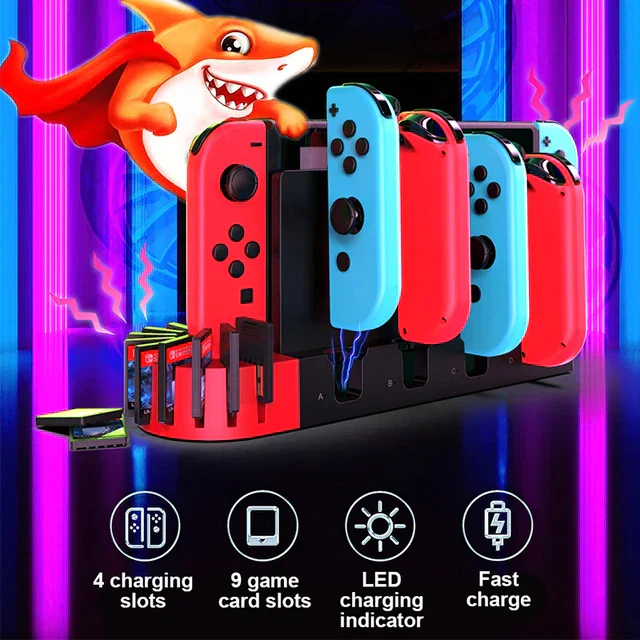 Nintendo Switch Joy-Con Console Holder Charging Stand Base with LED Indicator & Card Slot - Image 5