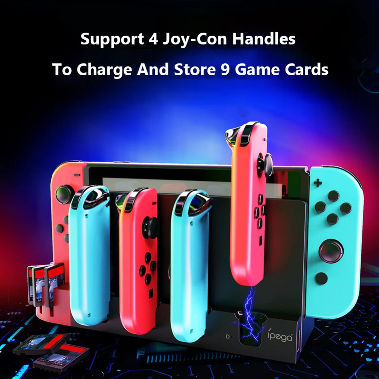 Nintendo Switch Joy-Con Console Holder Charging Stand Base with LED Indicator & Card Slot - Image 7