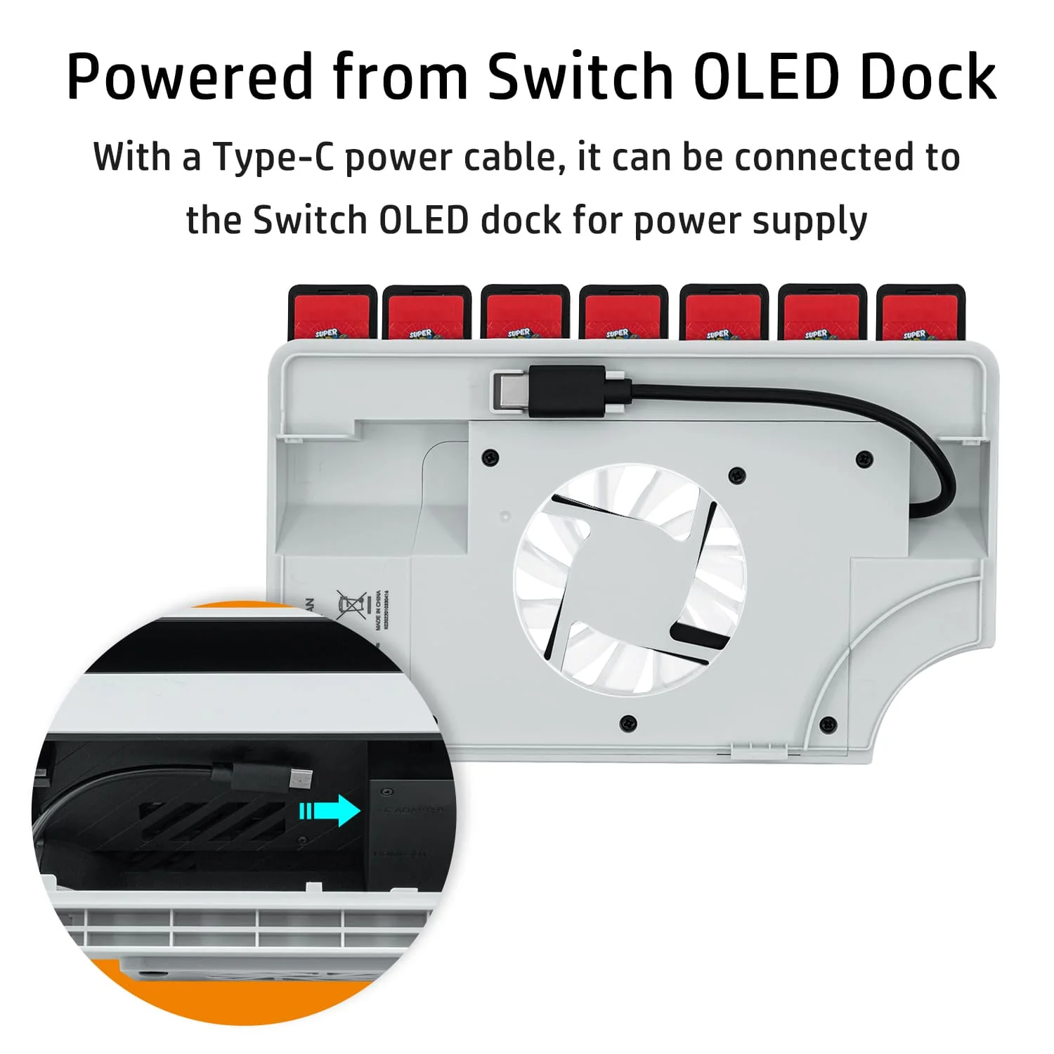 Nintendo Switch OLED Dock Cooling Fan with Game Card Storage - Image 9
