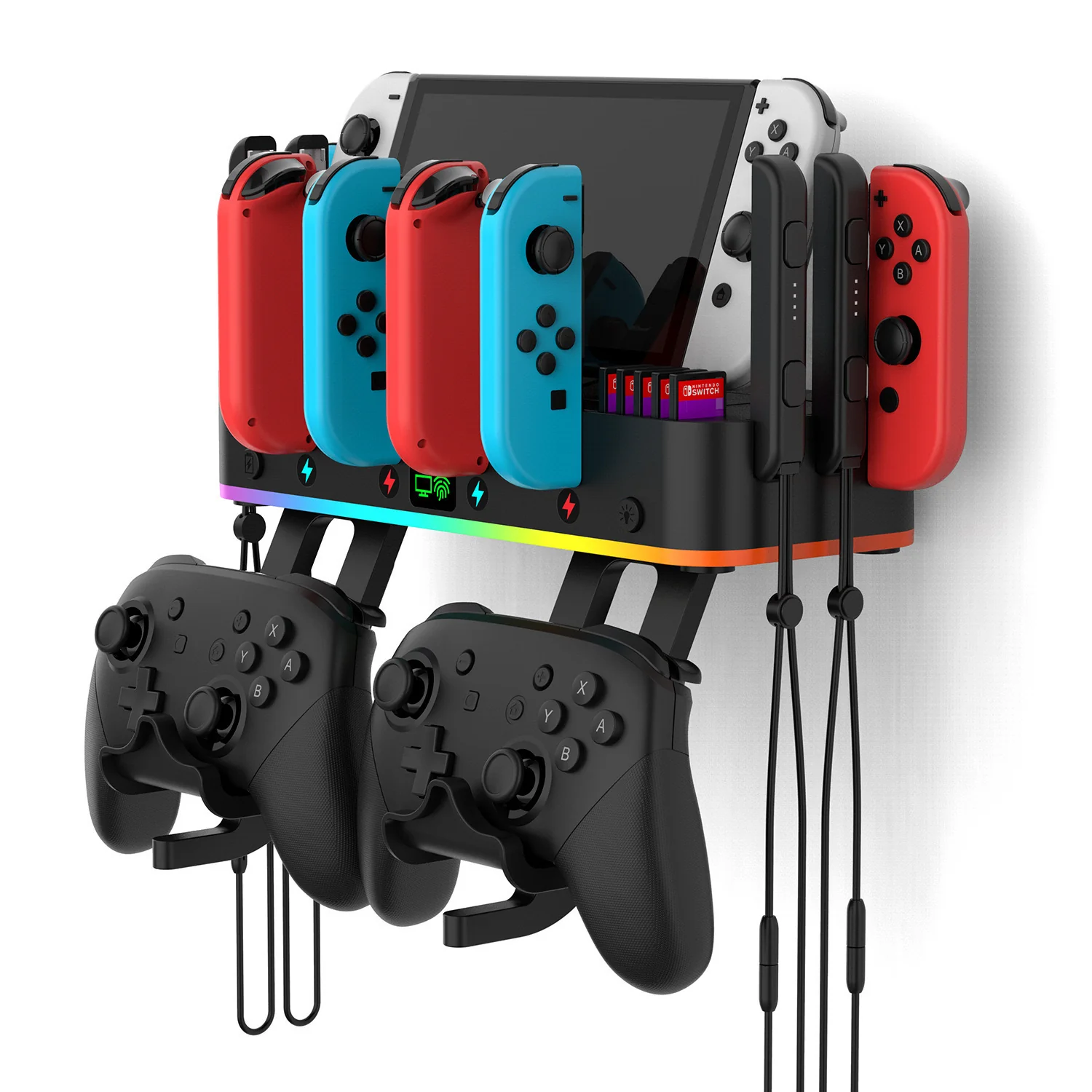 Nintendo Switch & OLED - Multi-functional RGB Wall Mount Stand Handle Hanger Bracket Charging Dock - Image 3