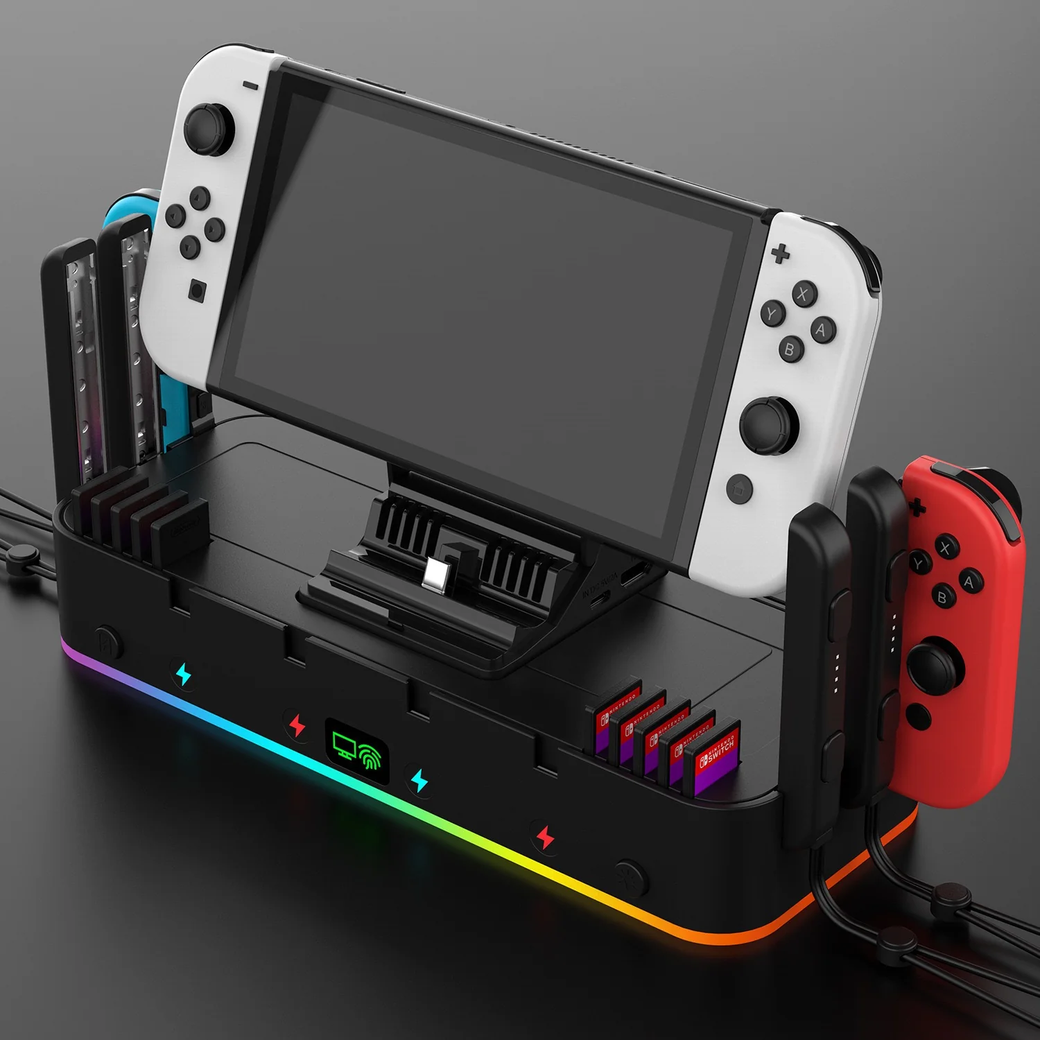 Nintendo Switch & OLED - Multi-functional RGB Wall Mount Stand Handle Hanger Bracket Charging Dock - Image 5