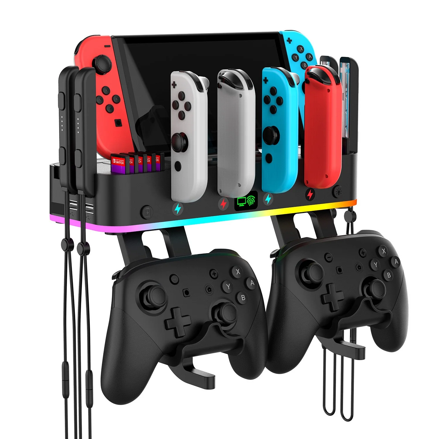 Nintendo Switch & OLED - Multi-functional RGB Wall Mount Stand Handle Hanger Bracket Charging Dock - Image 6