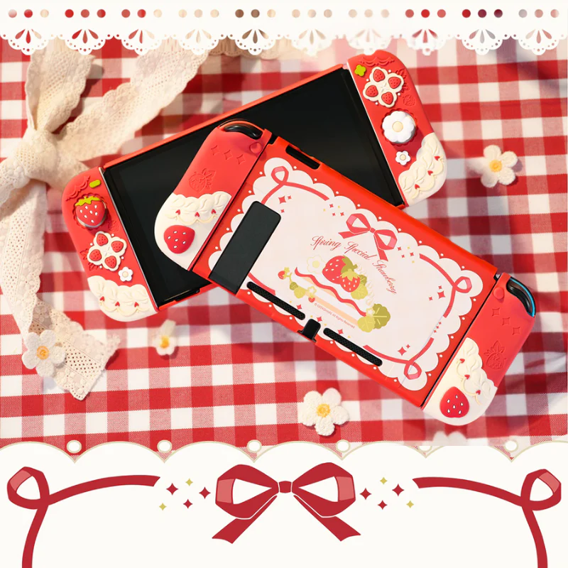 Nintendo Switch /Switch OLED/Switch 2 (2025) - Cute Strawberry Silicone Protective Cover Case