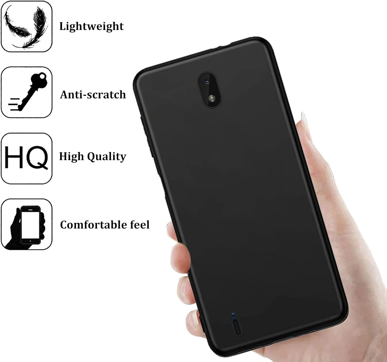Nokia C01 Plus - Shield Soft TPU Cover Matte Anti-scratch Anti-fingerprint Case With 2PC 9H Tempered Glass Screen Protector - Image 3