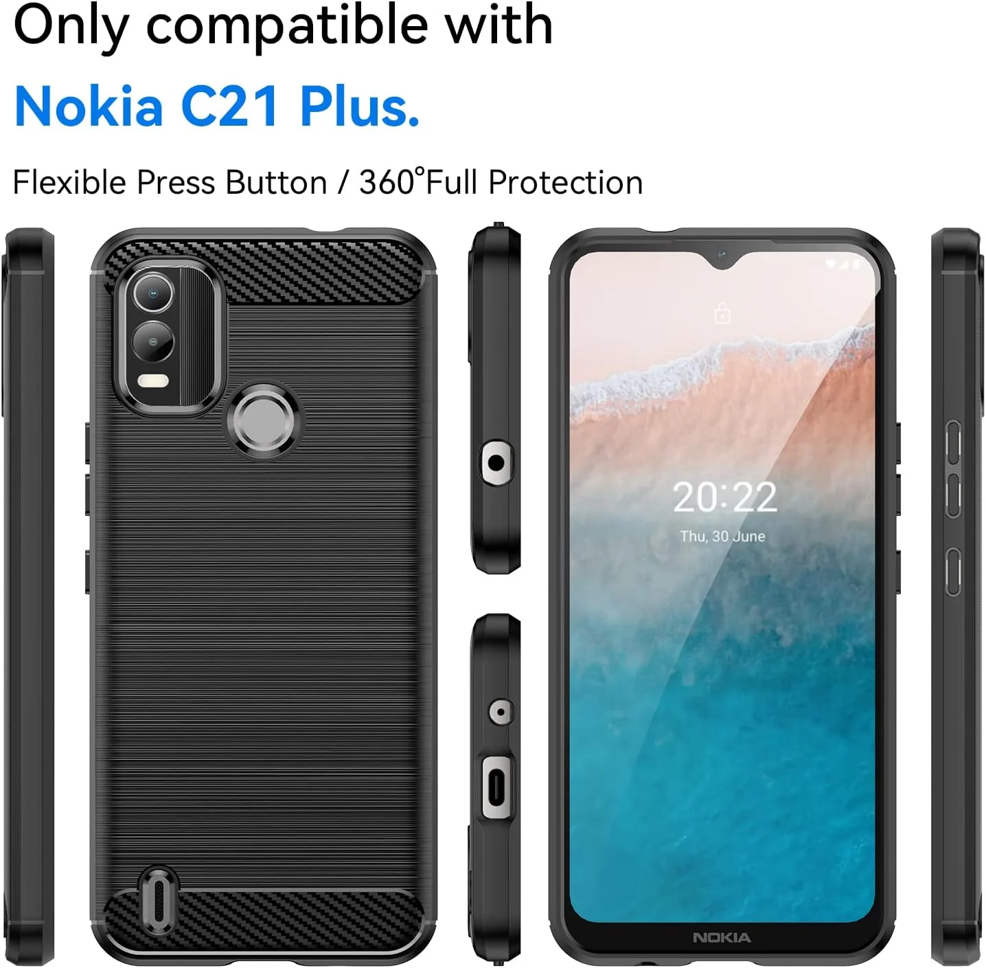 Nokia C21 Plus - Shield Shockproof Rugged Heavy Duty Case With 2PC 9H Tempered Glass Screen Protector - Image 8