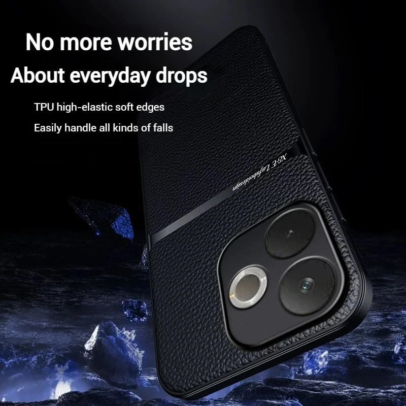OPPO A5 Pro 5G - Business TPU Soft Edge Plain Leather Car Magnetic Anti-Drop Case - Image 3