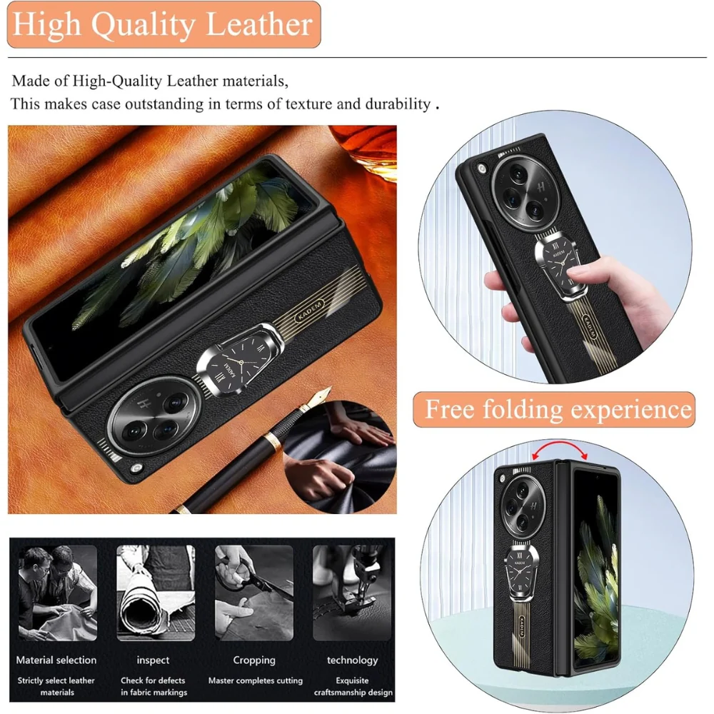 OnePlus Open (CPH2551) - Leather Silicone Magnetic Metal Ring Stand Shockproof Protective Case - Image 10