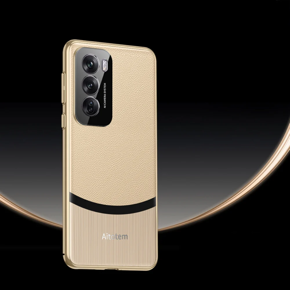 OPPO Reno12/Pro - Electroplated Spliced Vegan Leather Hard-Edge Shockproof Protective Case - Image 2