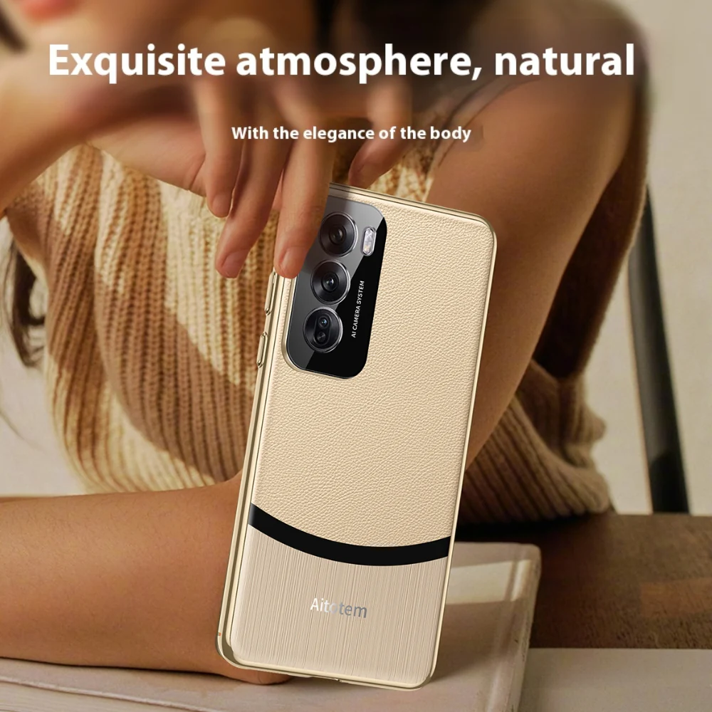 OPPO Reno12/Pro - Electroplated Spliced Vegan Leather Hard-Edge Shockproof Protective Case - Image 7