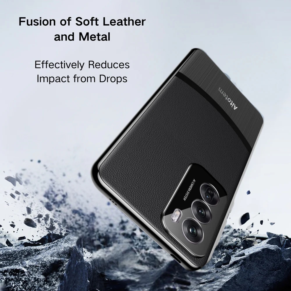 OPPO Reno12/Pro - Electroplated Spliced Vegan Leather Hard-Edge Shockproof Protective Case - Image 9