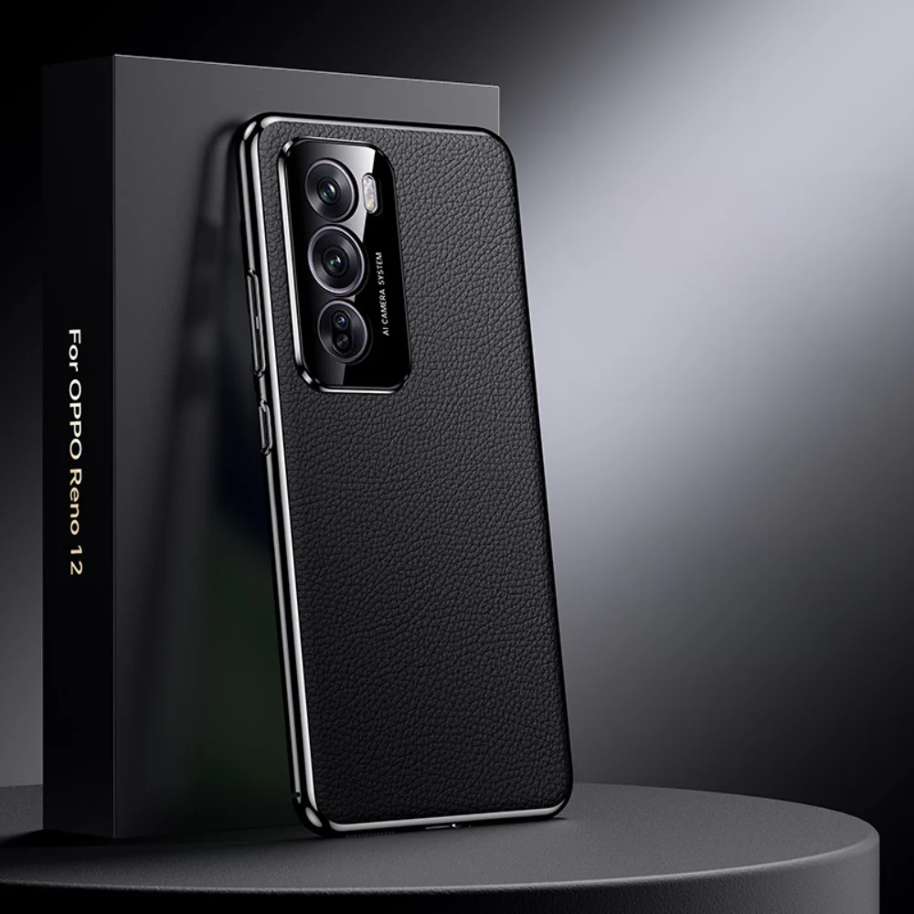 OPPO Reno13 / Pro - Electroplated Full Cover Genuine Leather Business Phone Case - Image 2